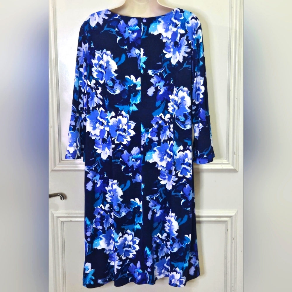 ROZ & Ali Navy Blue Multi-Color Floral Midi Dress, X-Large - Picture 2 of 16